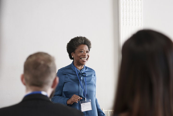 Excited business leader ready to share ideas in meeting