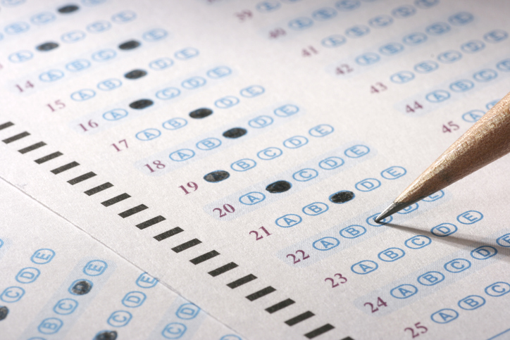 A scantron with filled in bubbles
