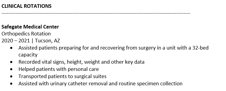 Resume Clinical Rotations