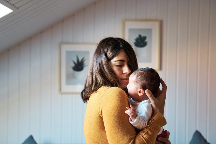 mother comforts her child